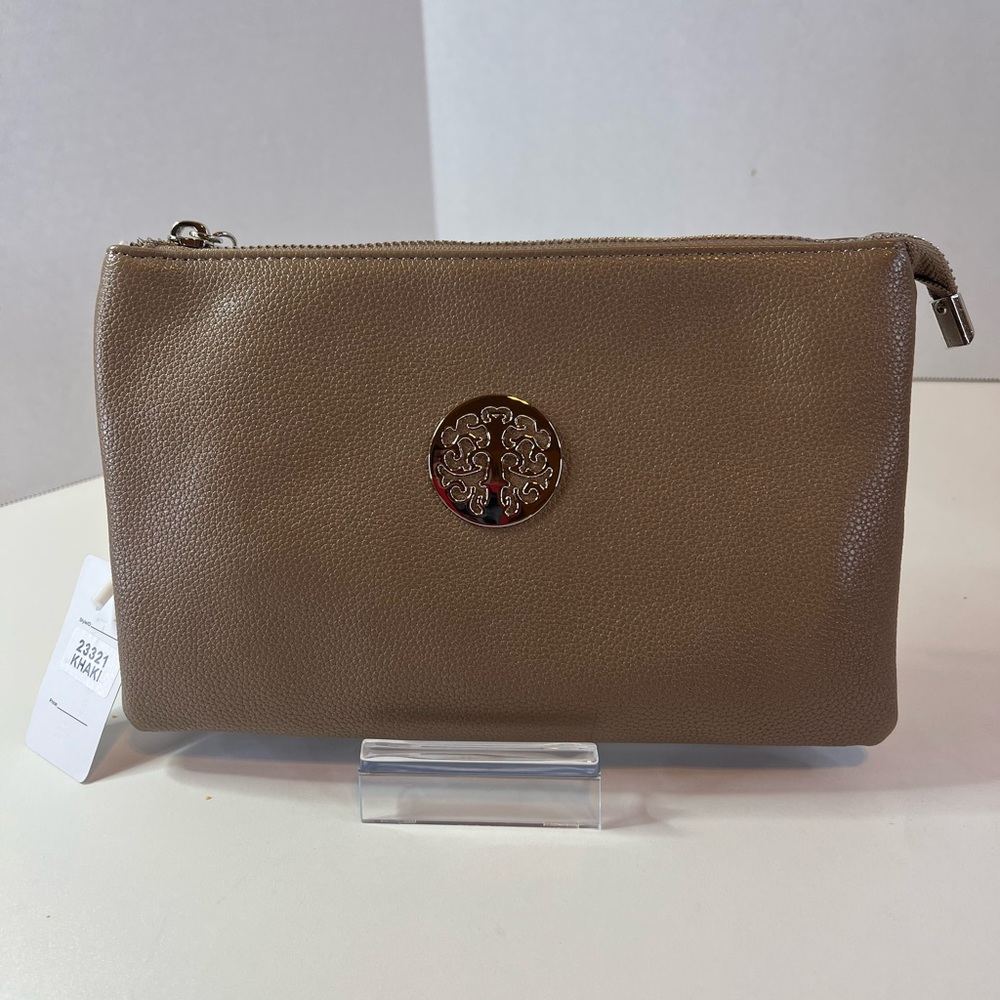 Long & Son Medium Tan Clutch w/Crossbody & Wristlet Straps Faux Leather NWT